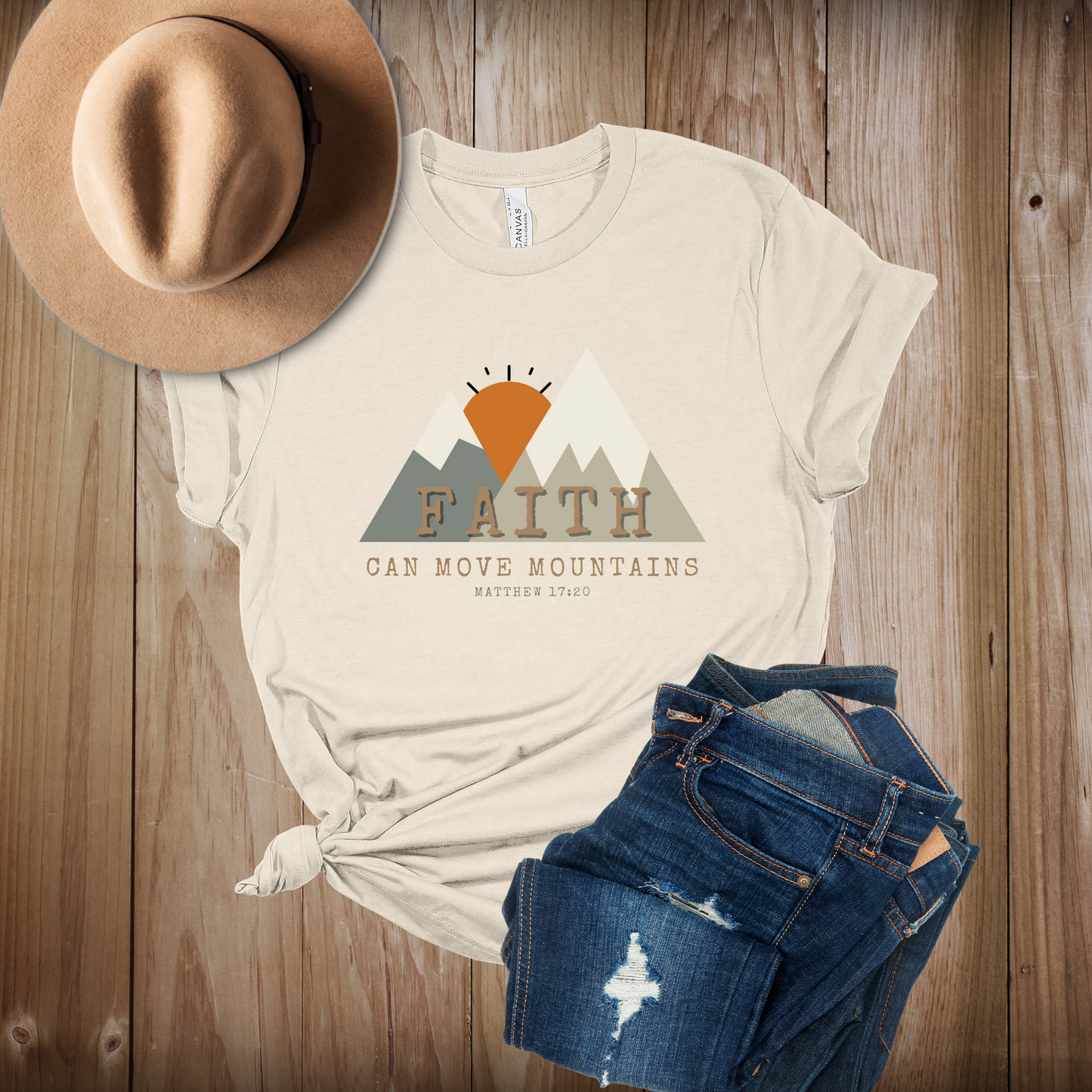 Faith Can Move Mountains, Western/Boho Inspired Christian Tee, Matthew 17:20
