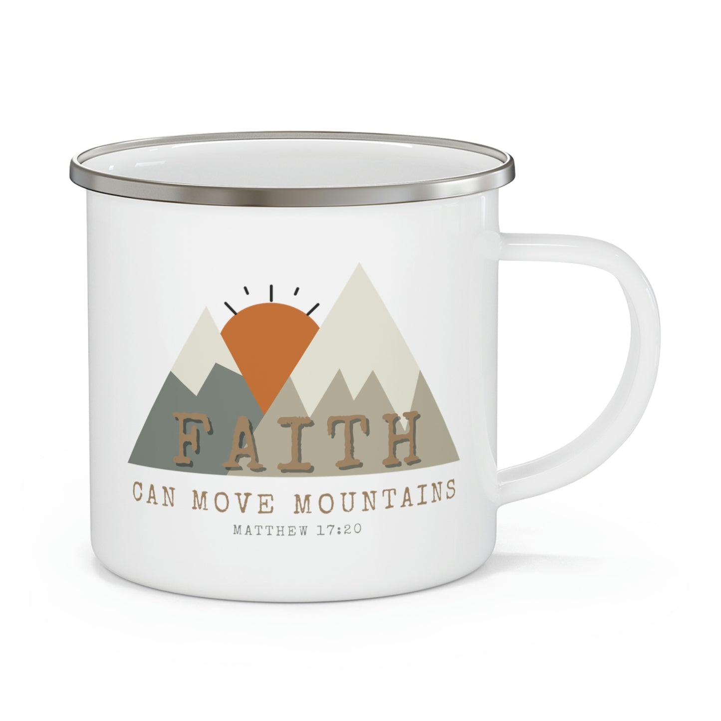 Faith Can Move Mountains Enamel Camping Mug, Christian Coffee Mug, Bible Verse Mug