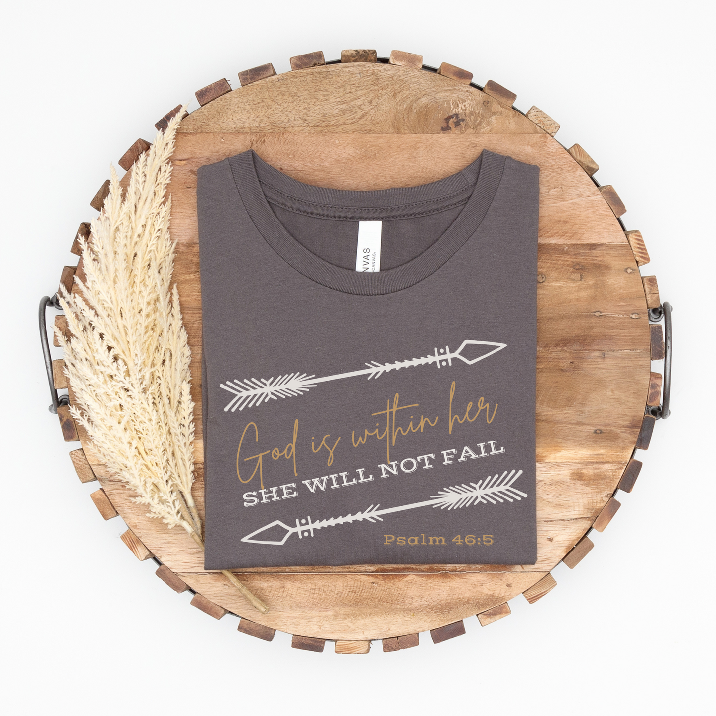 Western/Boho Style Christian T-shirt, God Is Within Her, She Will Not Fail, Psalm 46:5, Trendy Christian Tee