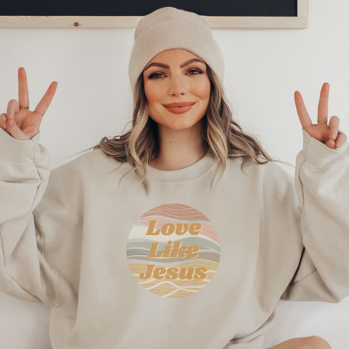 Love Like Jesus, Earth Toned, Trendy Christian Crewneck Sweatshirt