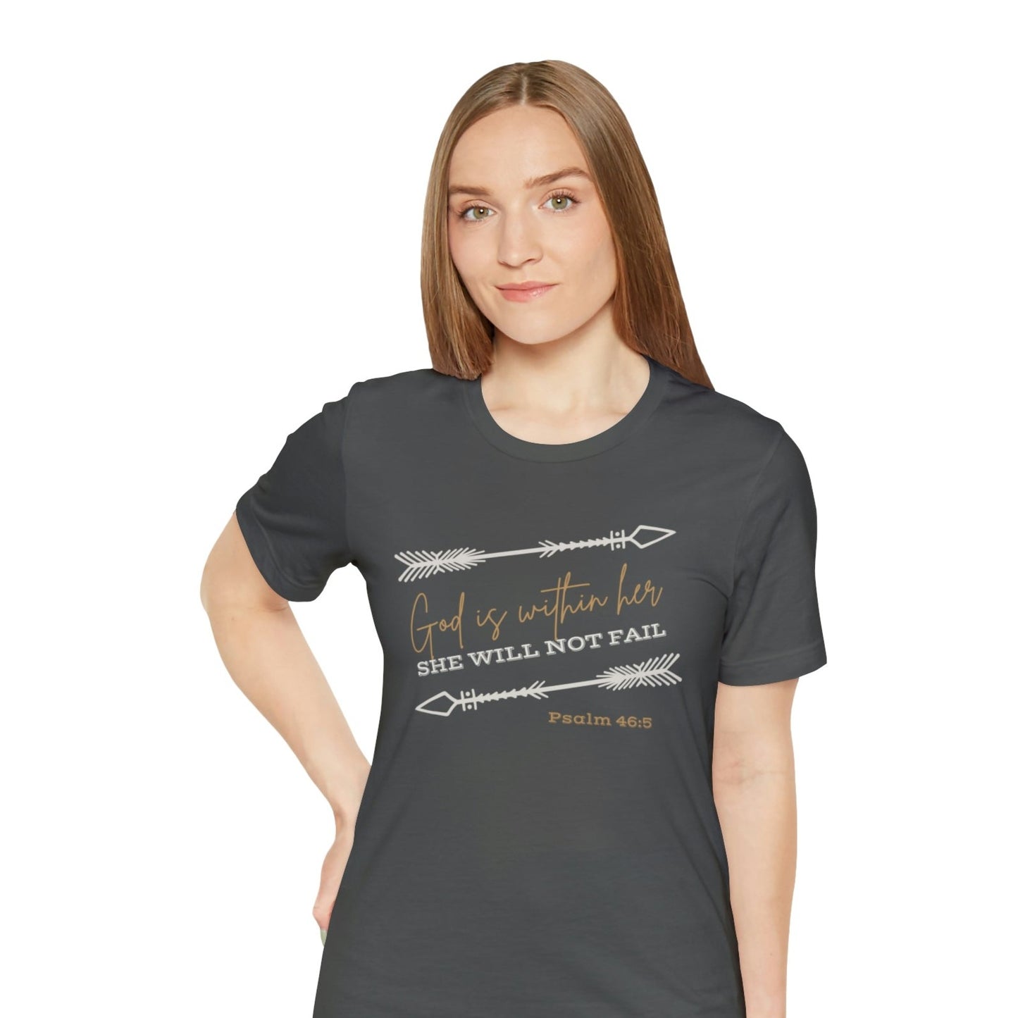 Western/Boho Style Christian T-shirt, God Is Within Her, She Will Not Fail, Psalm 46:5, Trendy Christian Tee