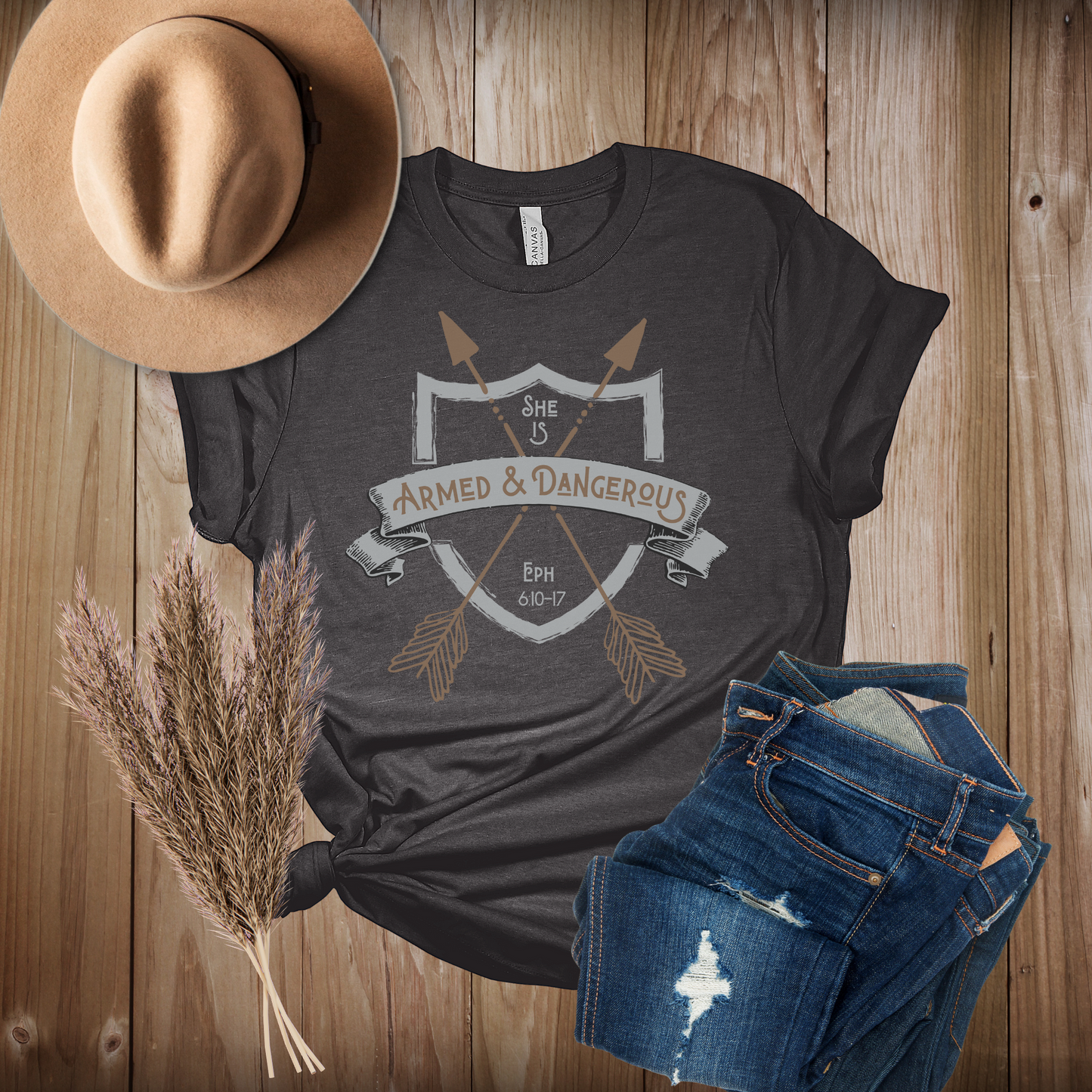 She is Armed & Dangerous Christian Tee, Ephesian 6:10-17, Boho/Western Style, Armor of GodWomen's T-shirt