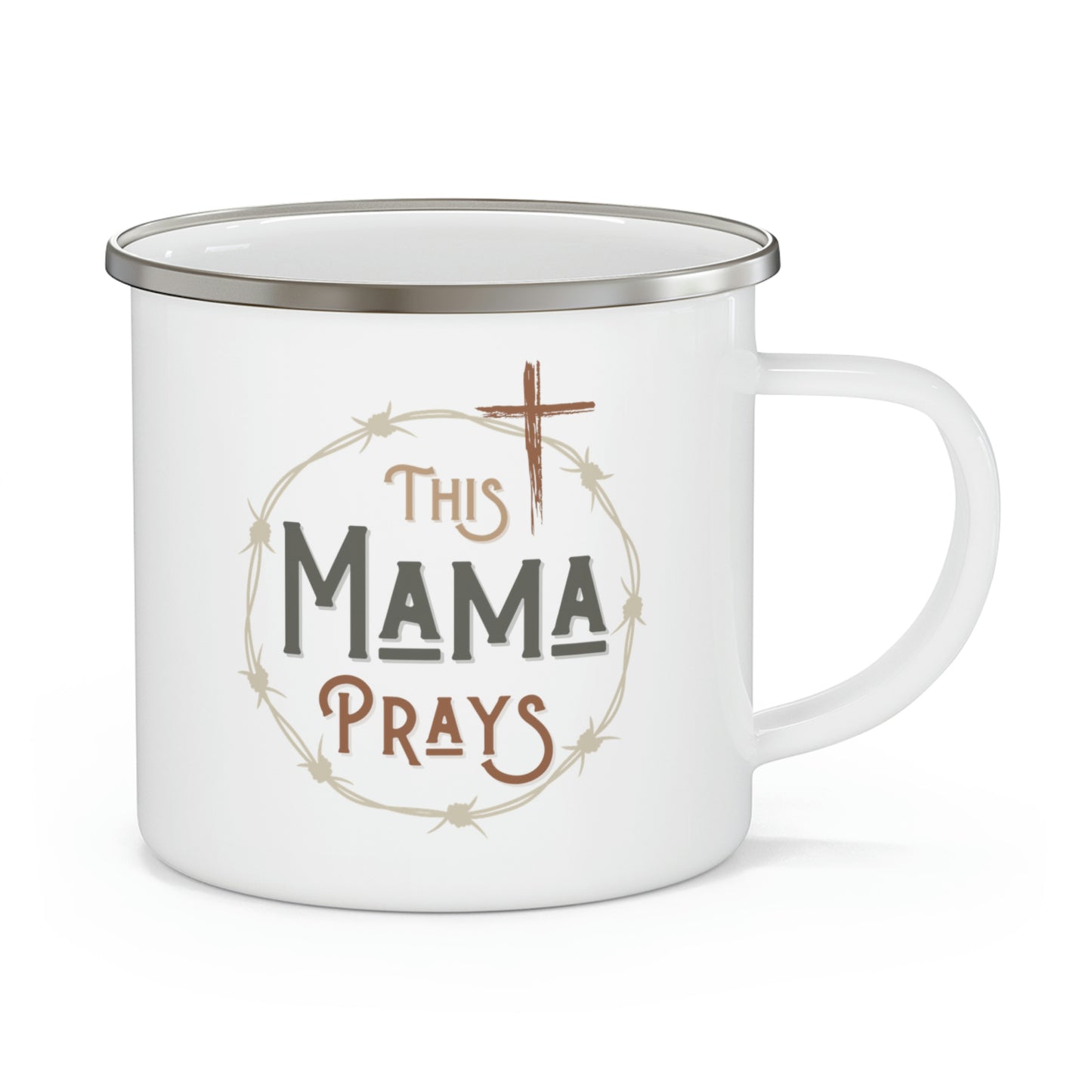 This Mama Prays Enamel Mug, Enamel Mug for Moms, Gift for Mom