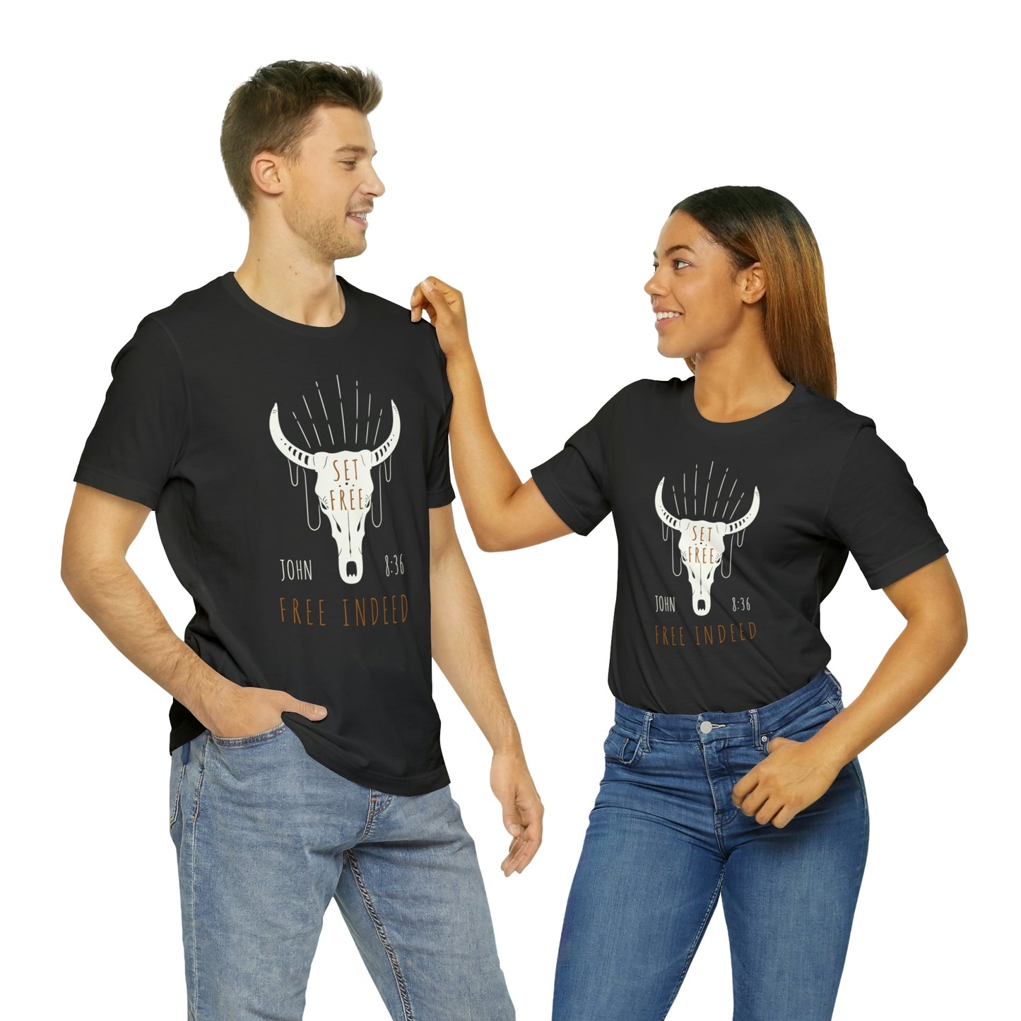 Men's Christian Graphic Tee, Set Free - Free Indeed - John 8:36, Western-Inspired Christian T-shirt