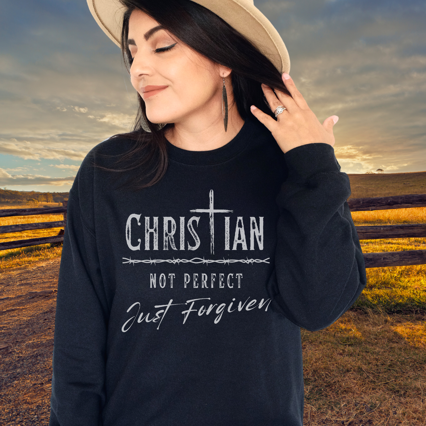 Christian: Not Perfect, Just Forgiven Crewneck Sweatshirt, Western/Boho Style Sweatshirt