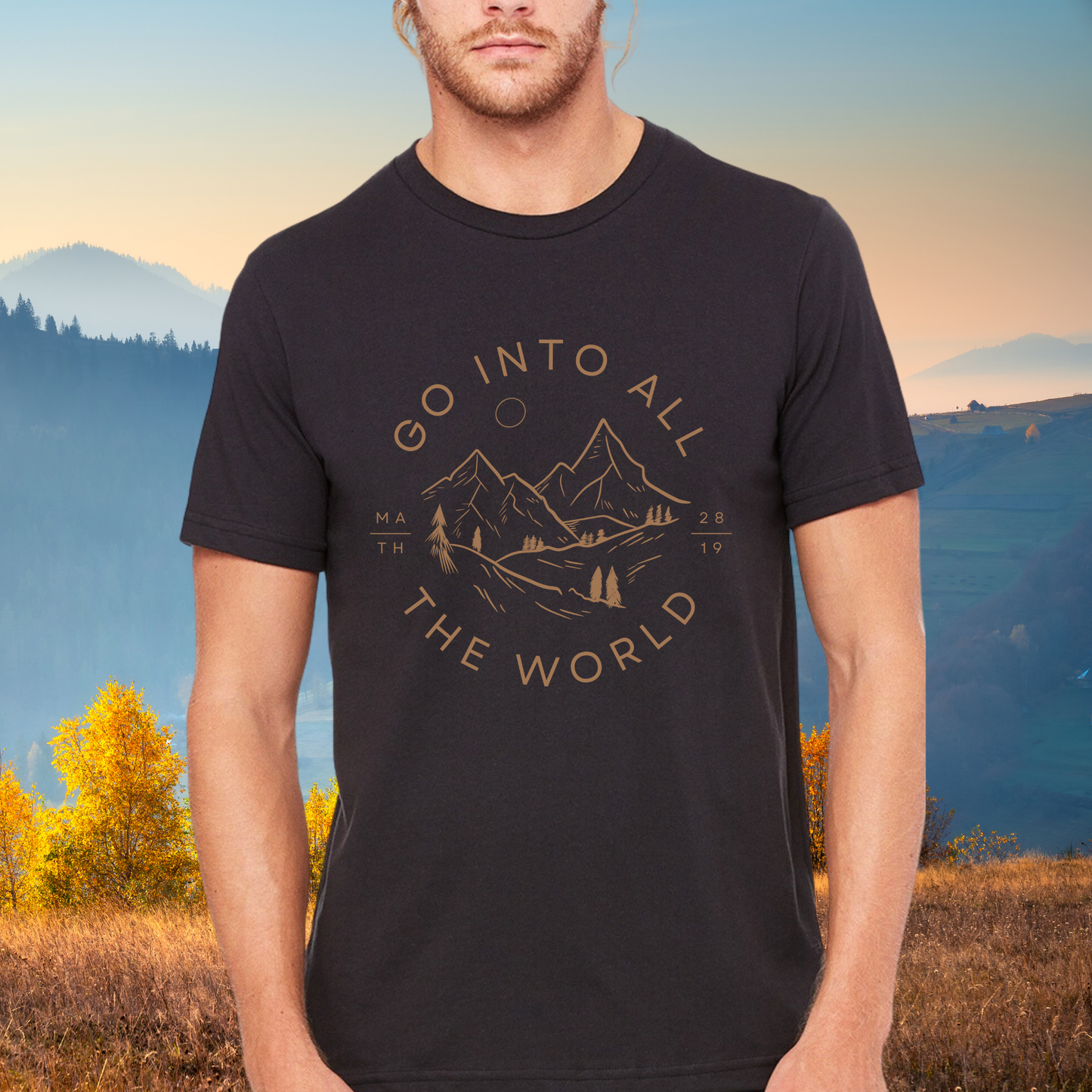 Men's Christian T-shirt, Go Into All The World, Matthew 28:19, Men's Short Sleeve Christian Tee