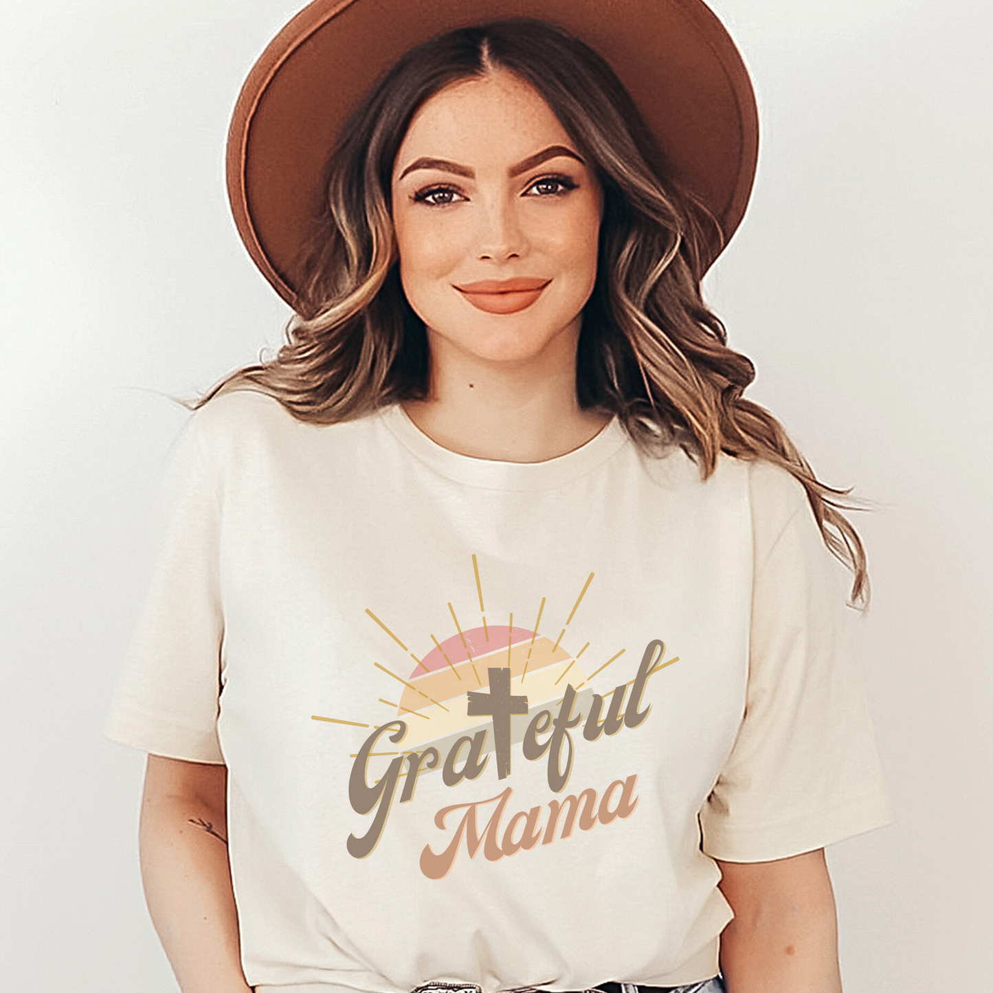 Grateful Mama, Retro/Boho Style Christian Tee