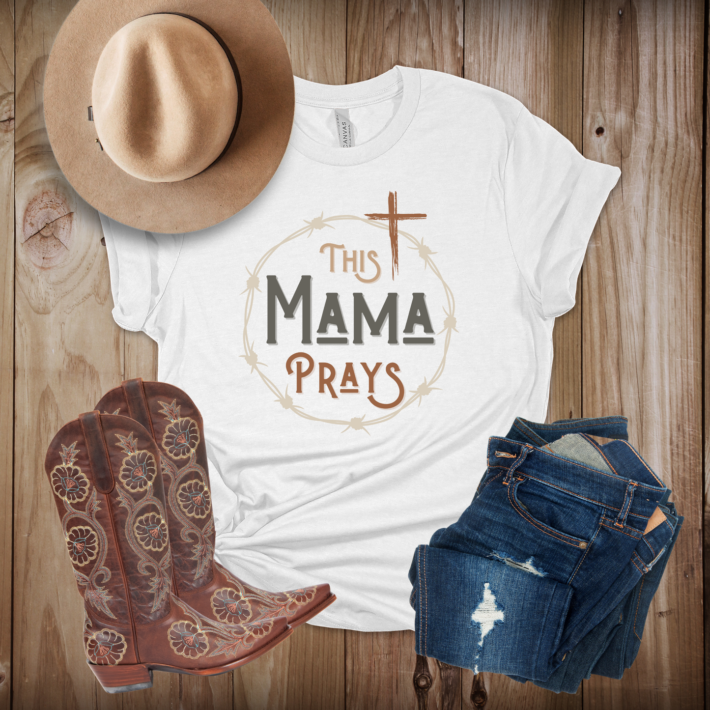 This Mama Prays, Western Themed Christian T-shirt