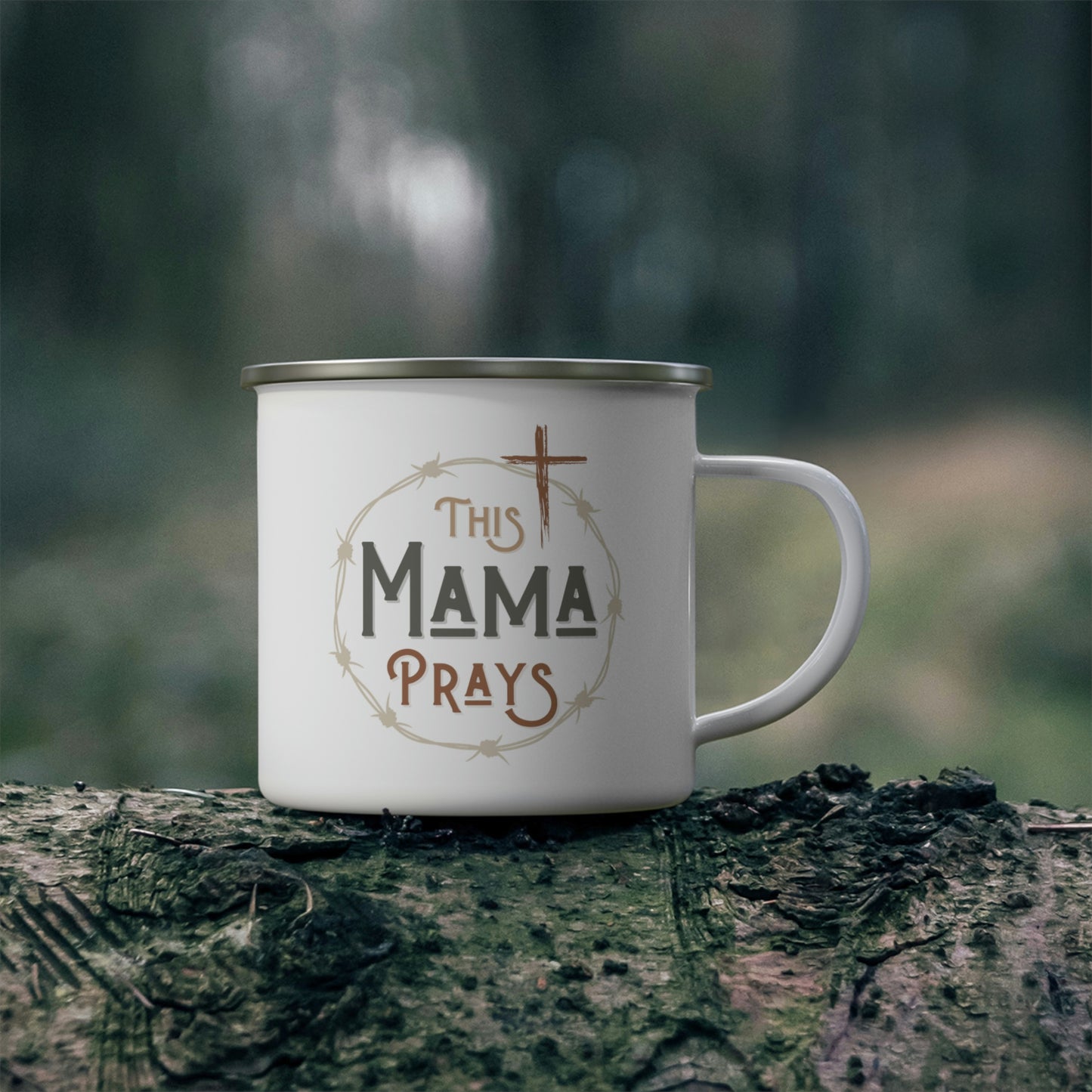 This Mama Prays Enamel Mug, Enamel Mug for Moms, Gift for Mom