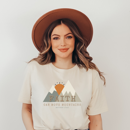 Faith Can Move Mountains, Western/Boho Inspired Christian Tee, Matthew 17:20