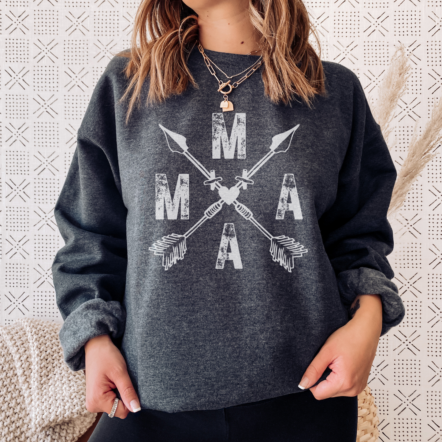 Mama Boho Style Crewneck Sweatshirt, Sweatshirt for Moms