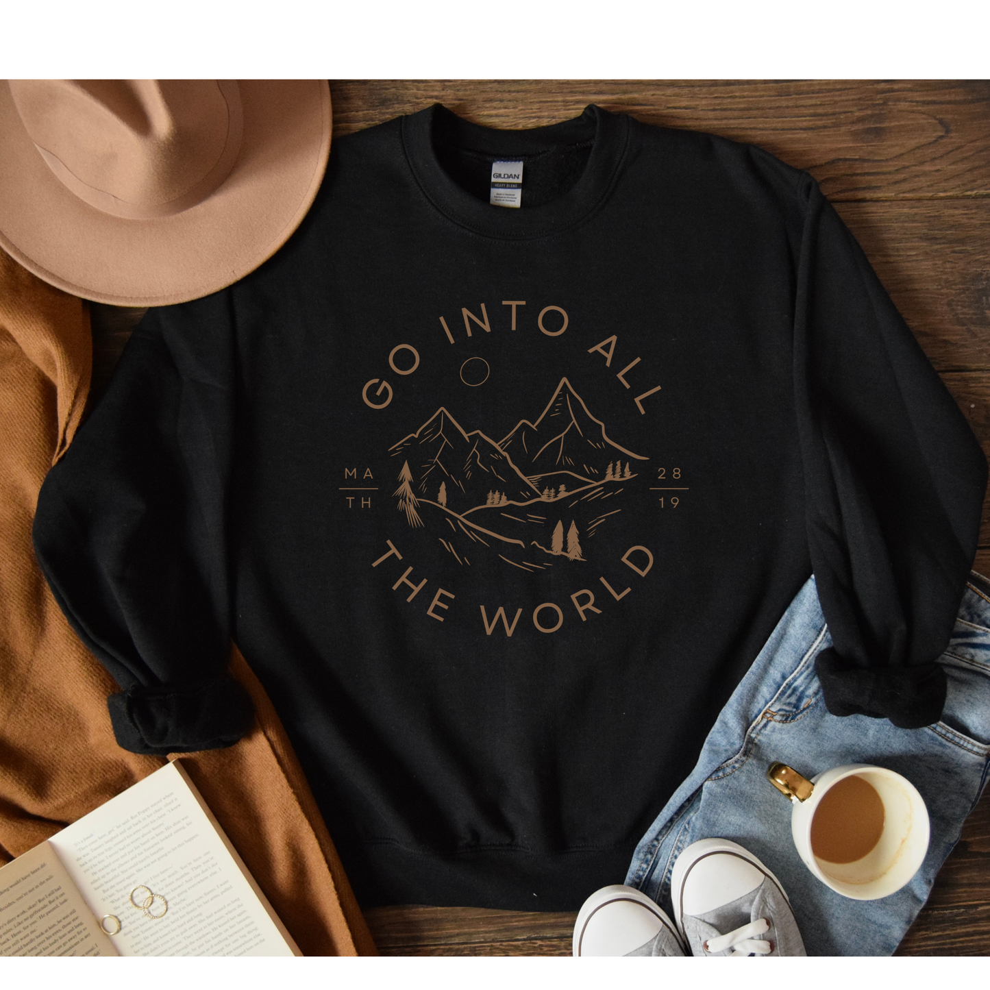 Go Into All The World, Matthew 28:19, Boho Style Christian Crewneck Sweatshirt