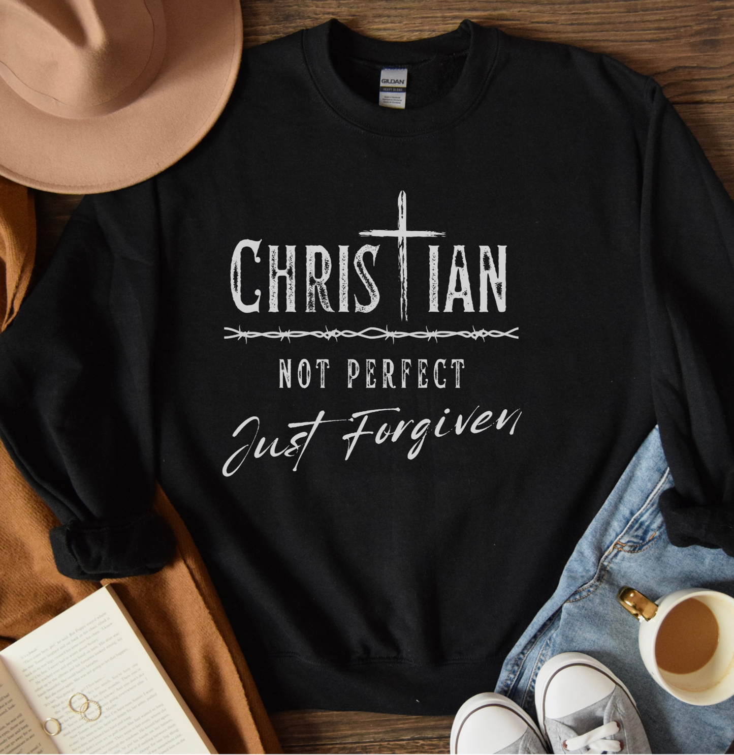 Christian: Not Perfect, Just Forgiven Crewneck Sweatshirt, Western/Boho Style Sweatshirt