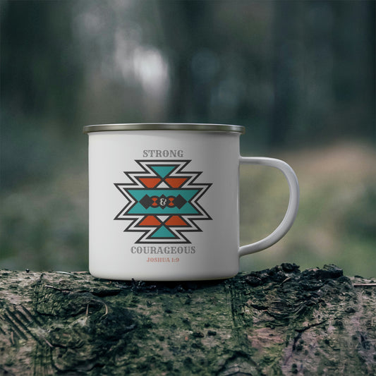 Strong & Courageous Enamel Mug, Joshua  1:9 Western Style Mug