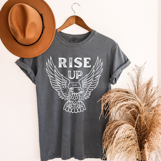 Rise Up, Isaiah 40:31 Christian Graphic Tee, Western/Boho style Unisex Garment-Dyed T-shirt