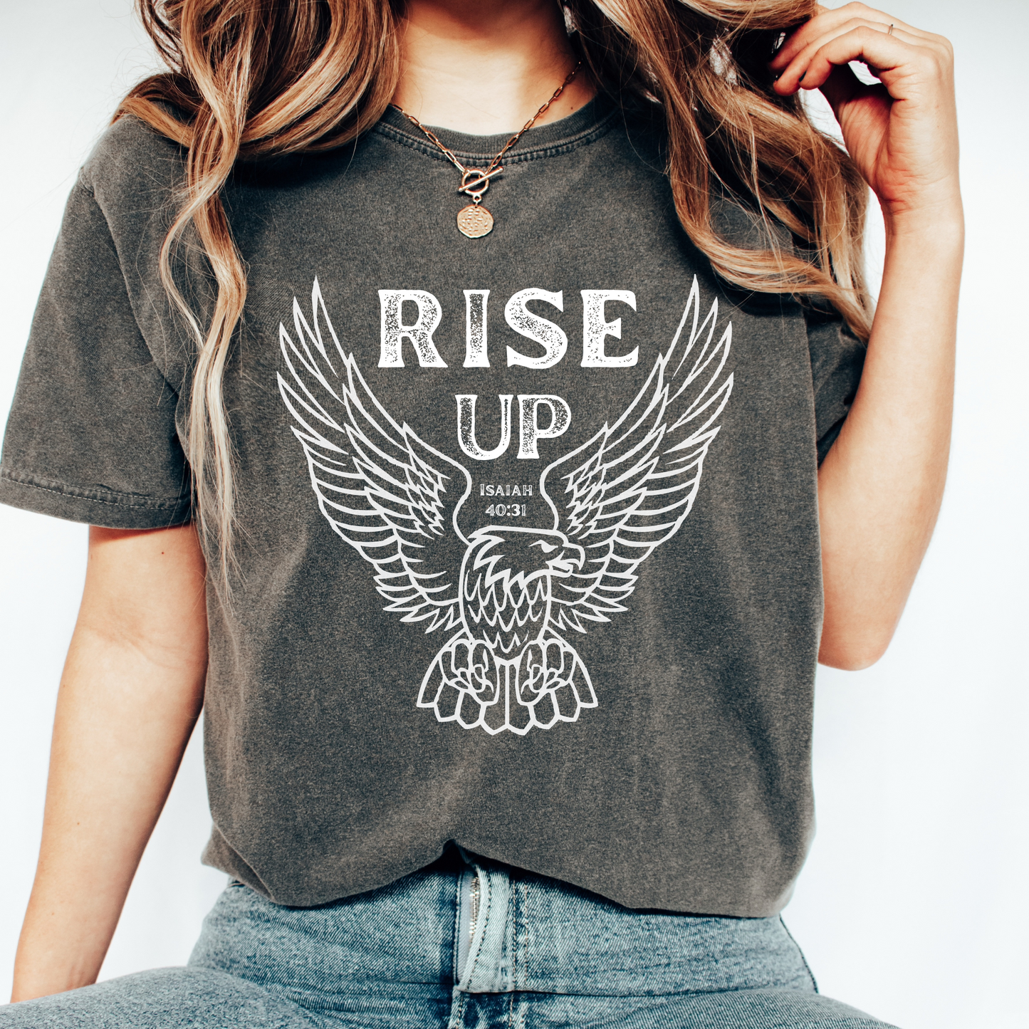 Rise Up, Isaiah 40:31 Christian Graphic Tee, Western/Boho style Unisex Garment-Dyed T-shirt