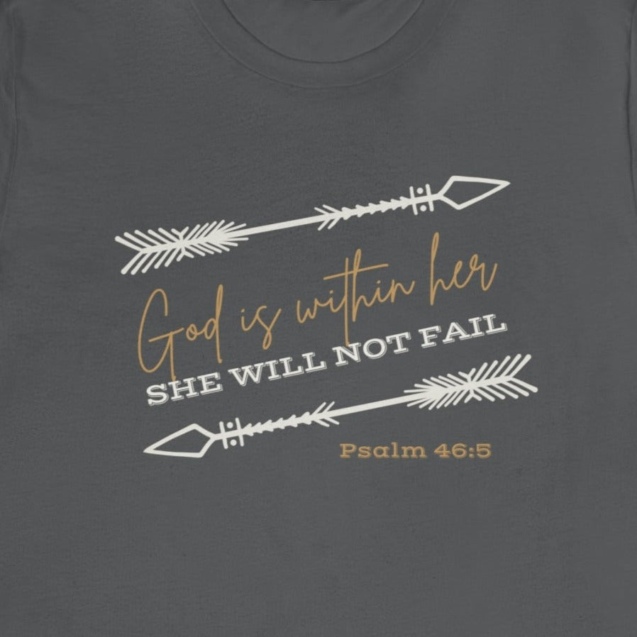 Western/Boho Style Christian T-shirt, God Is Within Her, She Will Not Fail, Psalm 46:5, Trendy Christian Tee