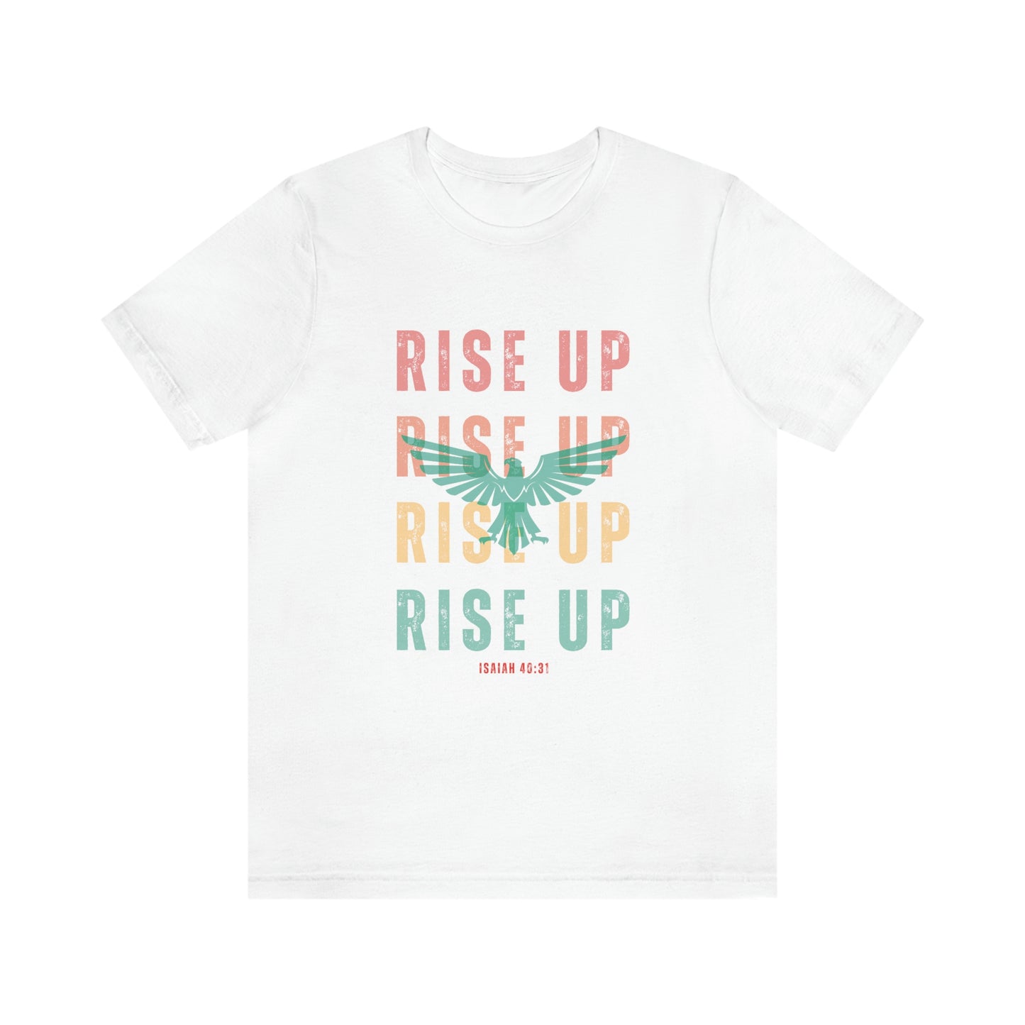 Rise Up, Isaiah 40:31, Colorful Boho Christian Graphic Tee